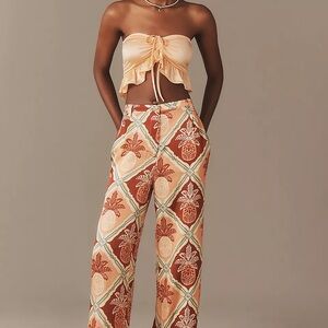 Farm Rio Pineapple Satin Wide-Leg Pants